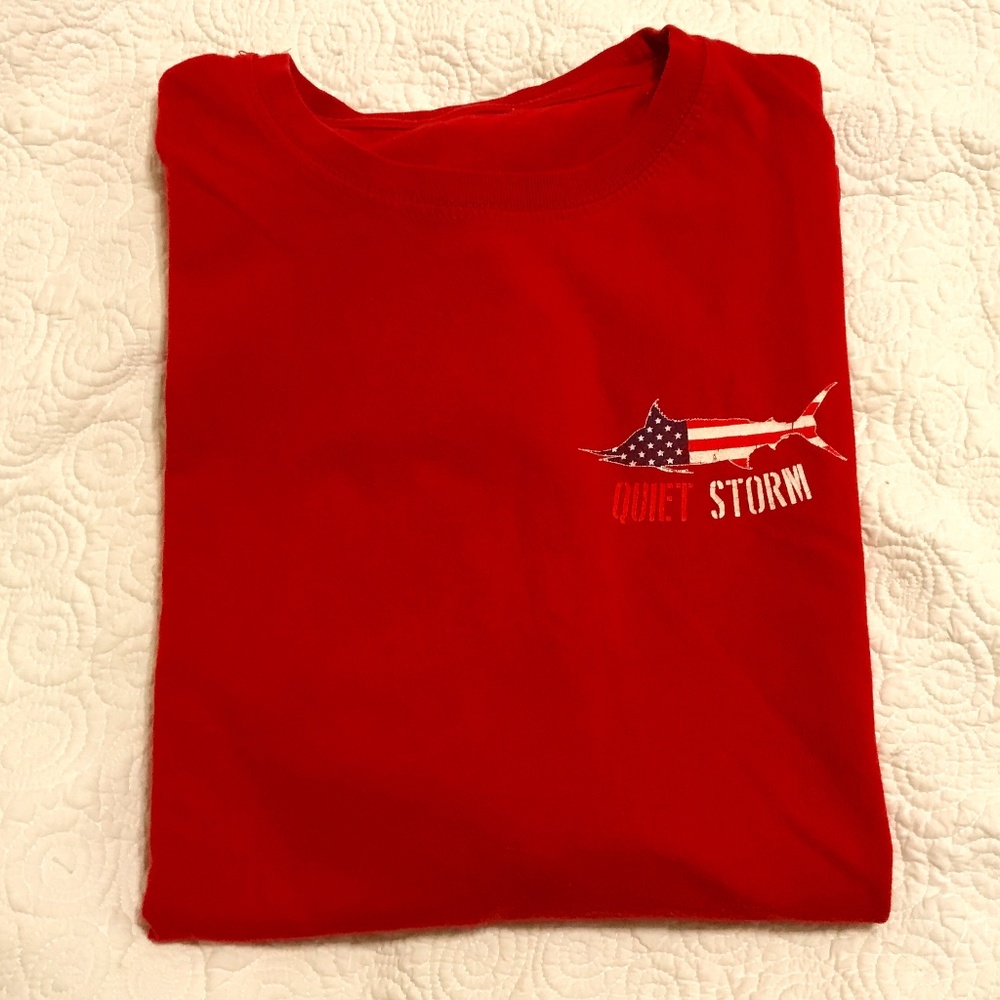 Red unisex Quiet Storm, Ocean City, MD short-sleeved t-shirt with flag fish (3X)